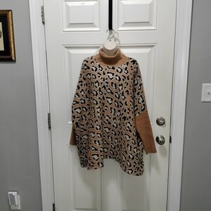Chico's Large Brown Leopard Cowl Neck Sweater